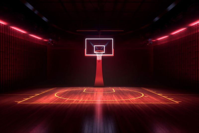 background hall stadium arena neon corridor modern interior basketball empty indoor game. Generative AI.