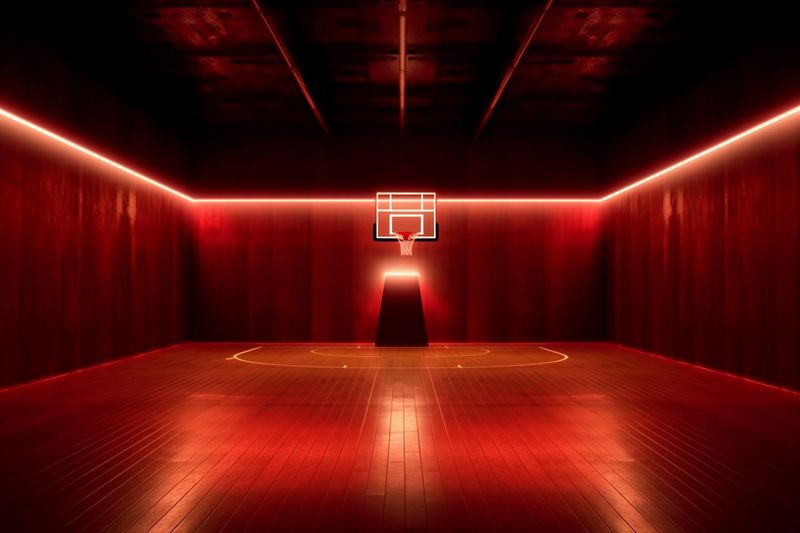 hall corridor interior arena game color empty light neon basketball indoor background. Generative AI.