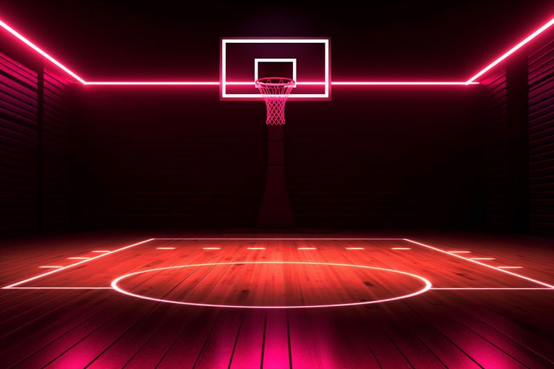 hall background game wall empty basketball indoor corridor interior arena hoop neon. Generative AI.