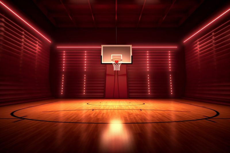design background stadium empty hall indoor neon basketball arena corridor game interior. Generative AI.