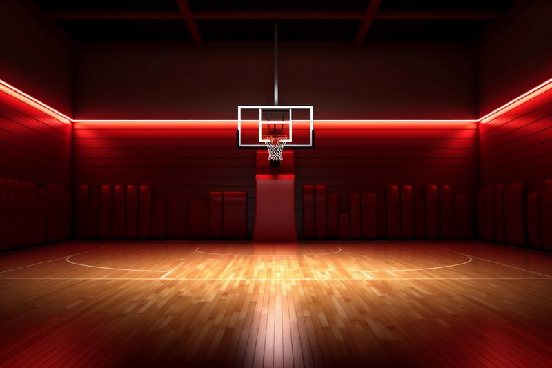 empty indoor interior game background basketball futuristic corridor sport arena hall neon. Generative AI.