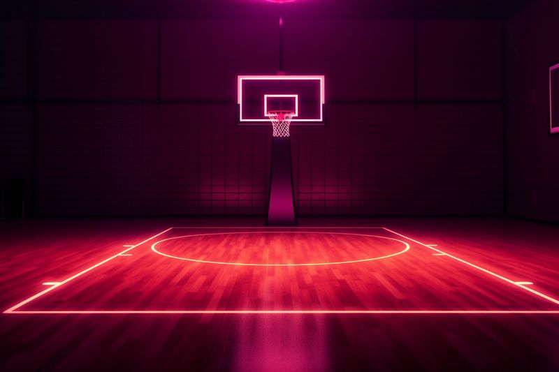 hallway empty hall background arena neon game interior indoor basketball corridor floor. Generative AI.