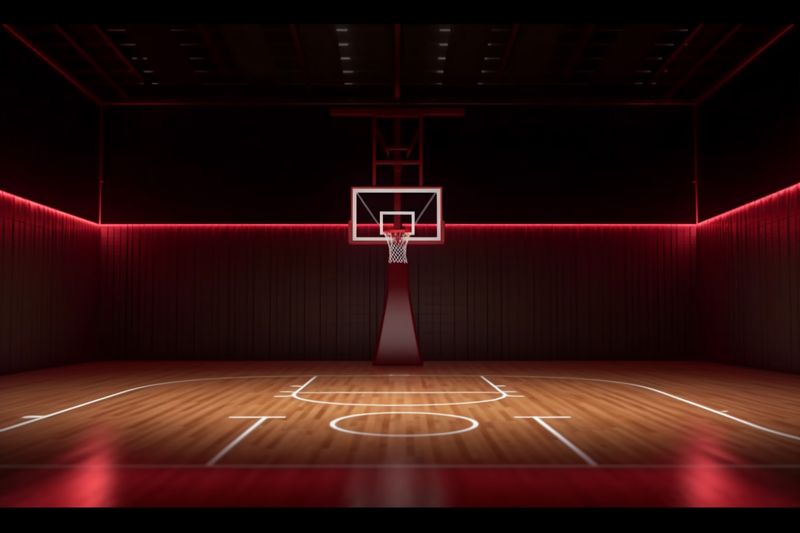 interior virtual game empty indoor neon arena corridor match background basketball hall. Generative AI.