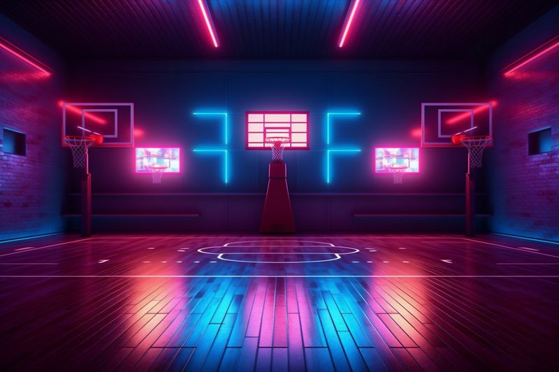 arena empty background corridor basketball space neon hall game tunnel interior indoor. Generative AI.