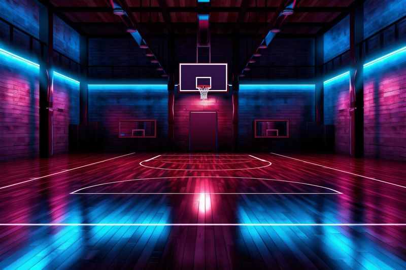 basketball corridor game tunnel empty background indoor score interior arena neon hall. Generative AI.