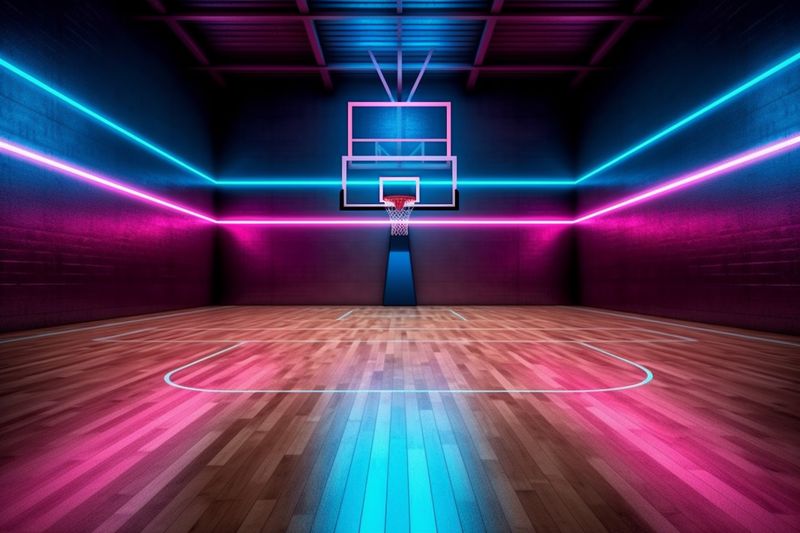 arena indoor score stadium neon empty background corridor basketball hall game interior. Generative AI.