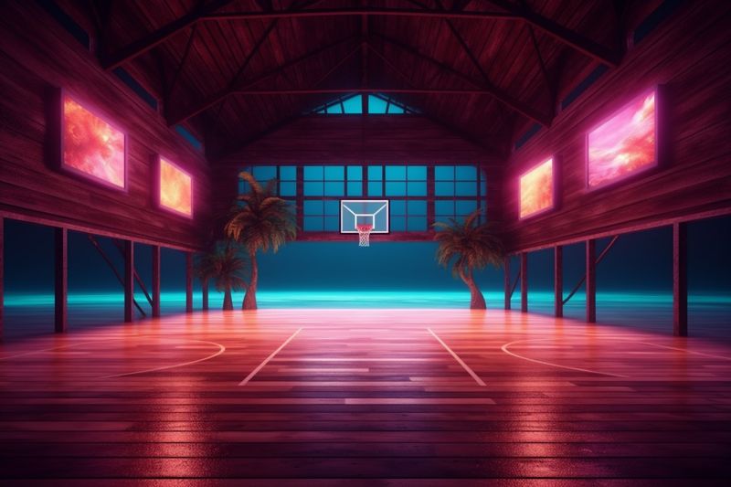 game indoor basketball match corridor empty interior light background hall neon arena. Generative AI.