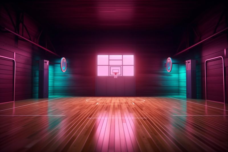 indoor empty background hall basketball neon virtual interior arena dark game corridor. Generative AI.