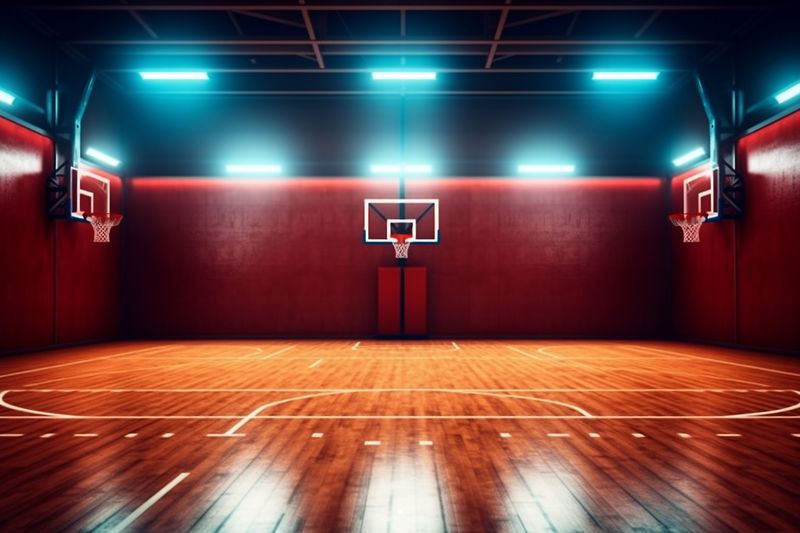 hall building game stadium background basketball neon arena indoor corridor empty interior. Generative AI.