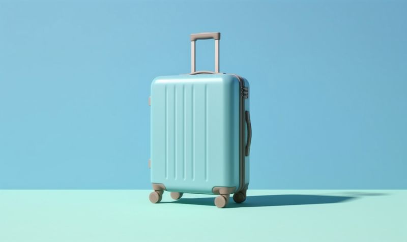 suitcase large baggage holiday hat vacation blue background journey trip travel. Generative AI.