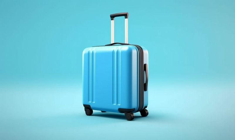 baggage holiday hat blue vacation journey trip travel background luggage suitcase. Generative AI.