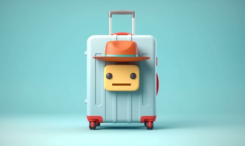 background suitcase travel holiday journey trip baggage blue vacation hat traveler. Generative AI.