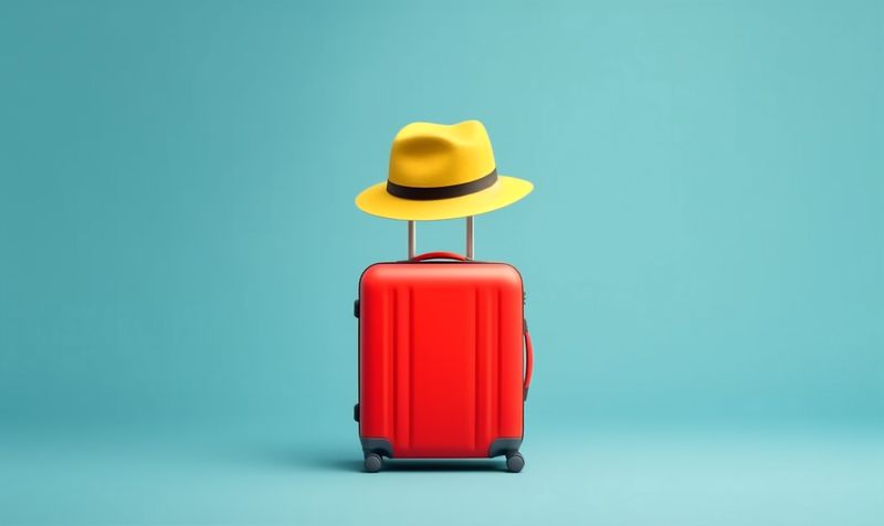vacation blue travel hat fly background trip holiday journey suitcase baggage. Generative AI.