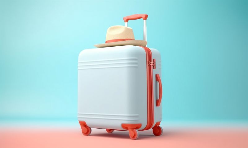 holiday suitcase recreation baggage hat travel trip blue vacation journey background. Generative AI.