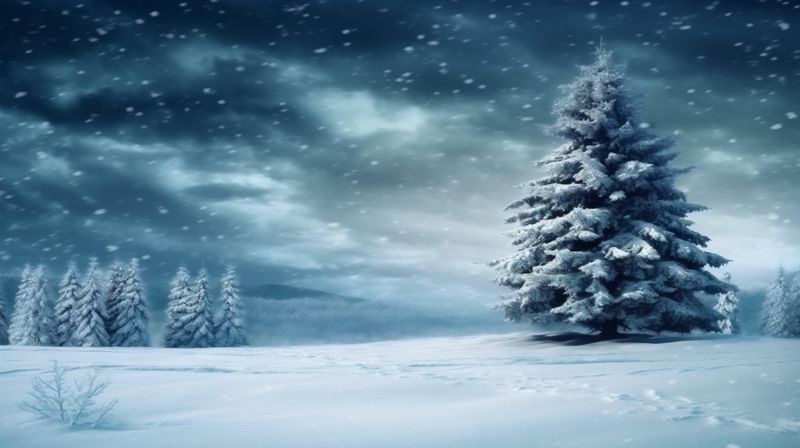 card winter white christmas year holiday tree snow background sky new fir. Generative AI.