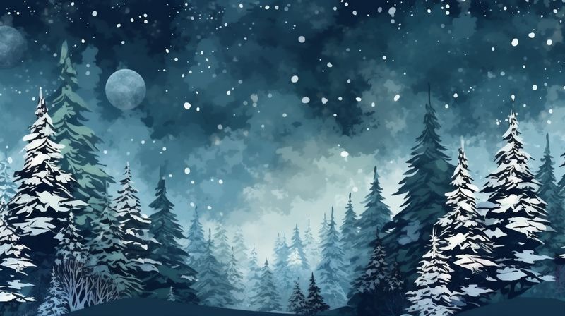 winter christmas year sky background tree snow white holiday moon fir new. Generative AI.