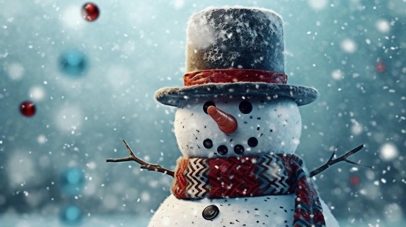 snowman background celebration christmas snow light year winter season snowfall new white. Generative AI.