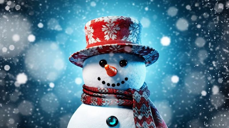snowman year winter merry season new background celebration snow white christmas snowfall. Generative AI.