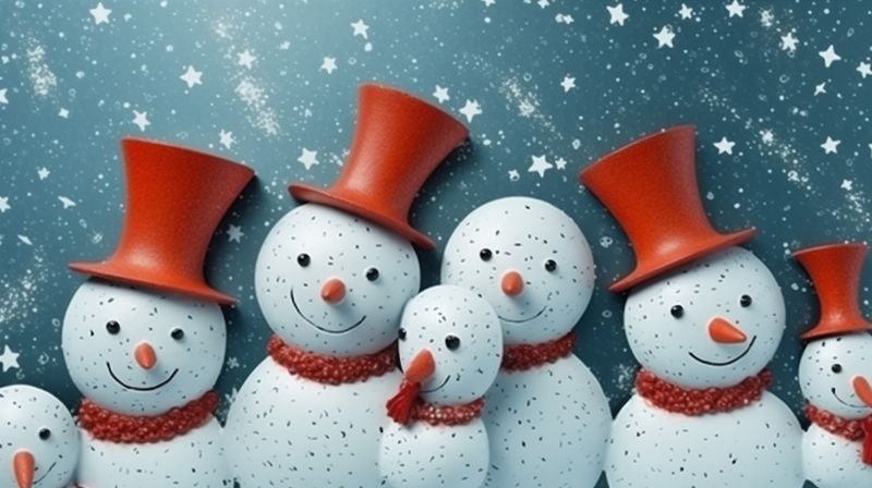 bokeh white snowman snowfall celebration christmas year season snow new winter background. Generative AI.