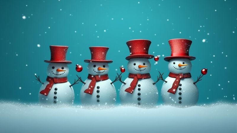 white snowman snowfall holiday year christmas snow celebration background winter new season. Generative AI.