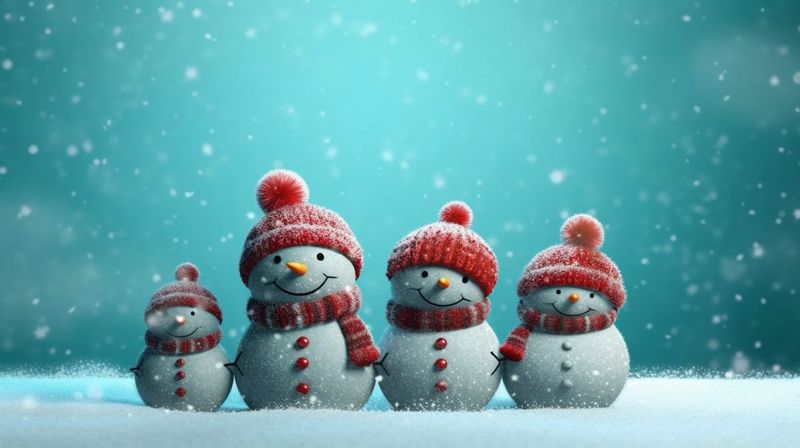 winter card celebration snowman year christmas snowfall white new background snow season. Generative AI.