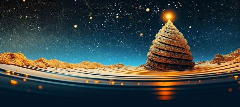 tree greeting decoration blue ball background poster toy holiday gold christmas. Generative AI.