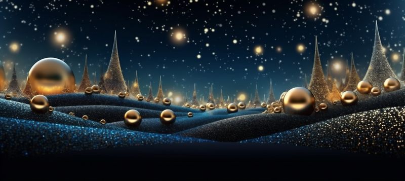 background decoration celebration holiday gold poster christmas toy blue tree ball. Generative AI.