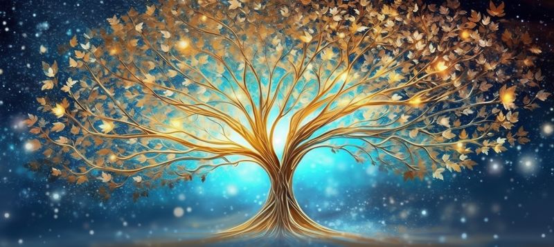 christmas winter ball holiday toy gold poster tree blue background decoration. Generative AI.