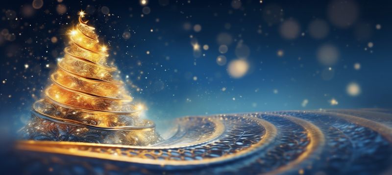 background toy poster ball christmas holiday gold blue decoration beautiful tree. Generative AI.