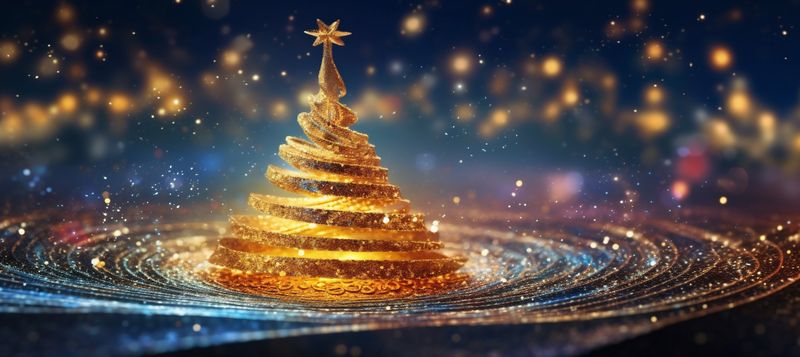 ball decoration christmas blue tree poster holiday background green gold toy. Generative AI.