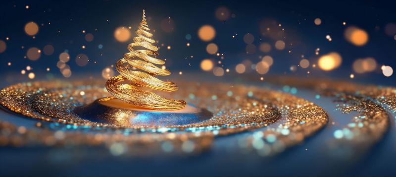 holiday blue christmas decoration invitation tree background gold poster toy ball. Generative AI.