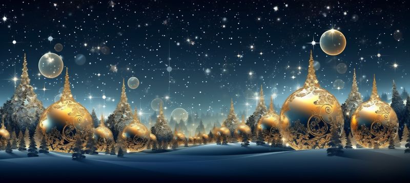 tree background decoration beautiful ball poster holiday blue gold toy christmas. Generative AI.