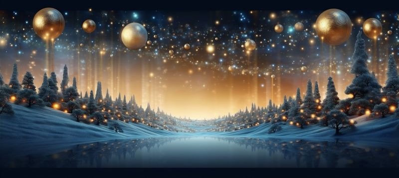 decoration ball gold holiday background tree snow christmas poster toy blue. Generative AI.