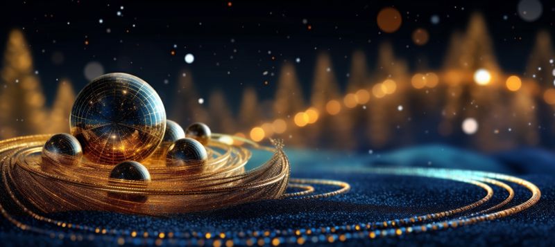 ball holiday toy christmas year new decoration gold tree background poster blue. Generative AI.