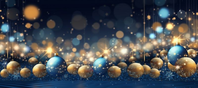 decoration tree ball toy background blue spruce poster holiday christmas gold. Generative AI.