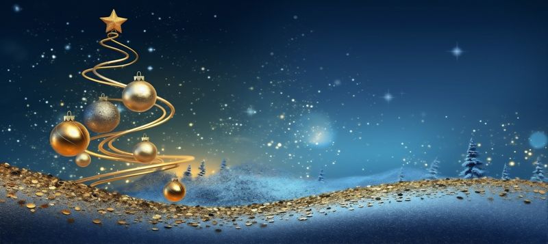 ball tree holiday background decorative blue decoration christmas toy gold poster. Generative AI.