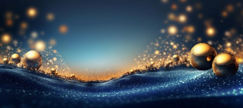 poster ball merry background holiday tree blue toy christmas decoration gold. Generative AI.