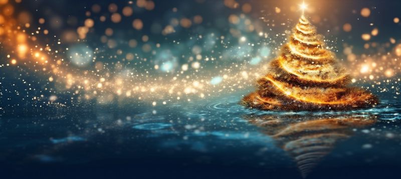 design poster toy decoration ball gold blue tree holiday background christmas. Generative AI.