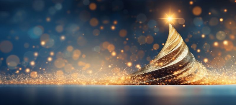 background tree poster decoration ball christmas gift blue gold toy holiday. Generative AI.