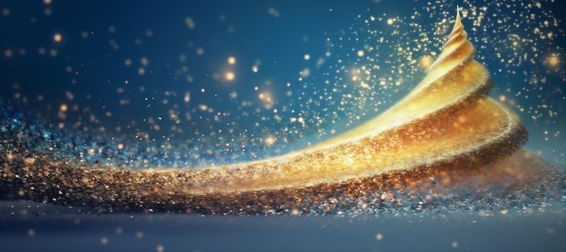 decoration poster ball gold tree christmas toy background light blue holiday. Generative AI.