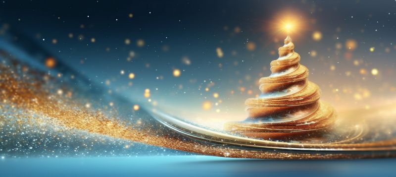 toy holiday tree christmas ball decoration gold background blue winter poster. Generative AI.