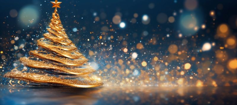 branch tree poster toy decoration tree blue background holiday ball gold christmas. Generative AI.