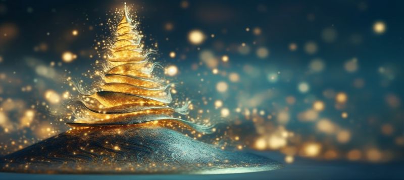 gold holiday blue christmas background poster decoration toy ball red tree. Generative AI.