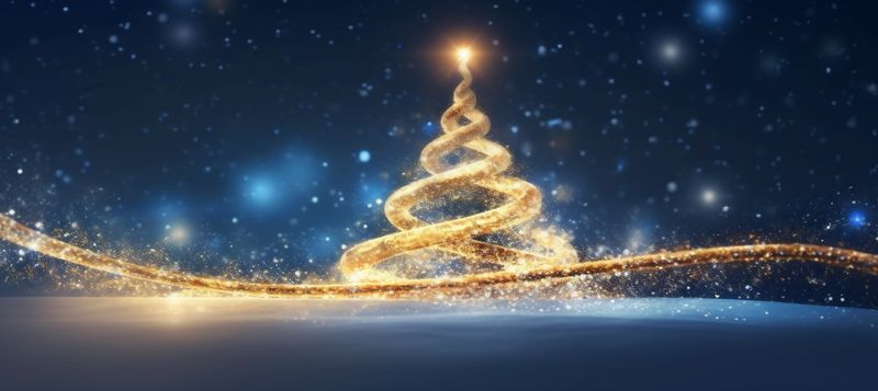 background christmas gold toy decoration poster ball branch tree tree blue holiday. Generative AI.