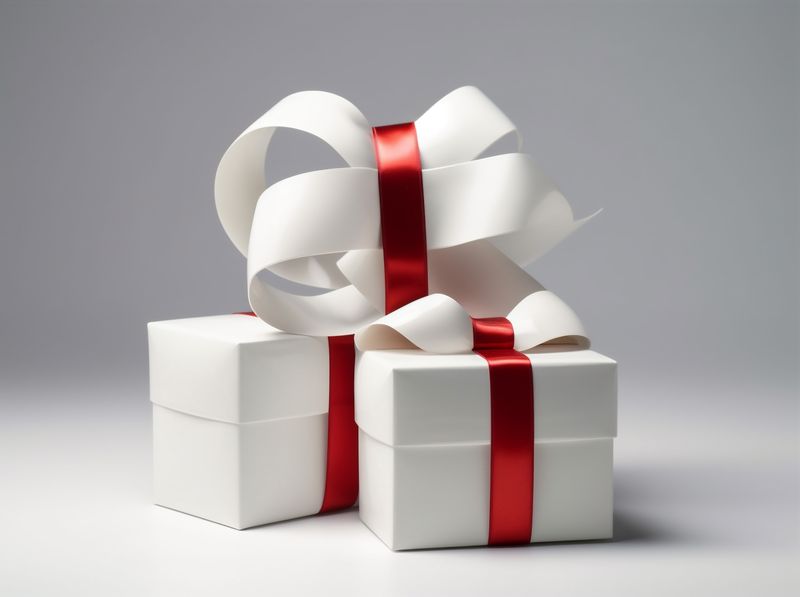 white isolated surprise ribbon gift present box package christmas red. Generative AI.