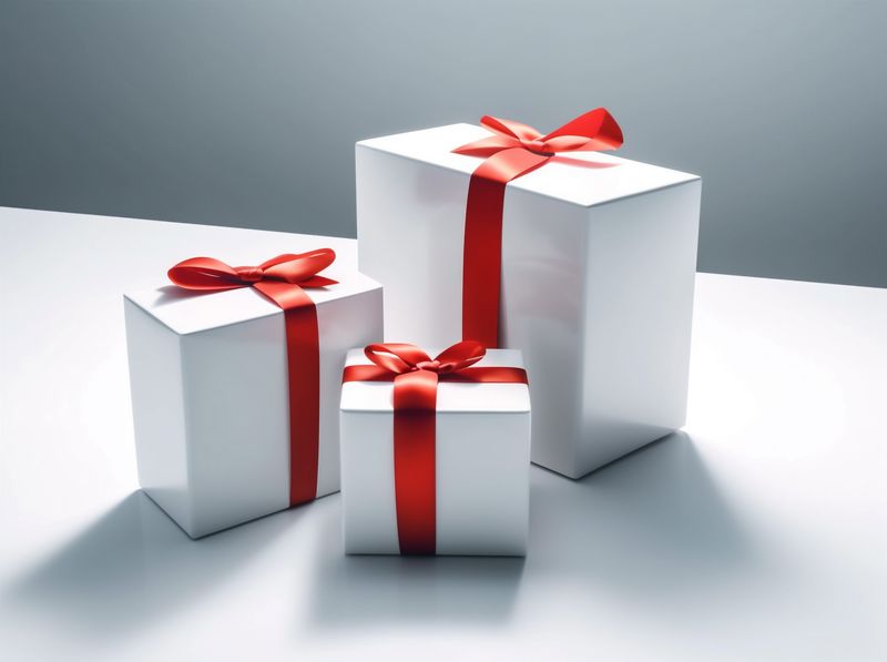 ribbon isolated red gift christmas package box surprise white present. Generative AI.