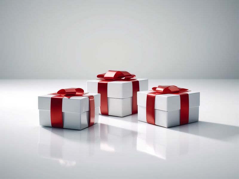 red white isolated gift ribbon present box package christmas surprise. Generative AI.