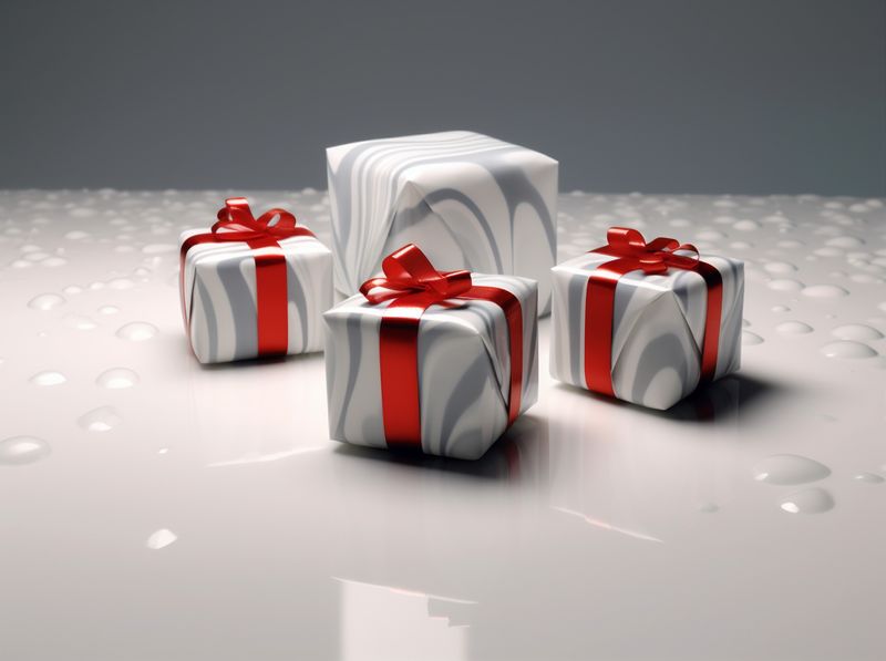red christmas box present white ribbon package gift isolated surprise. Generative AI.