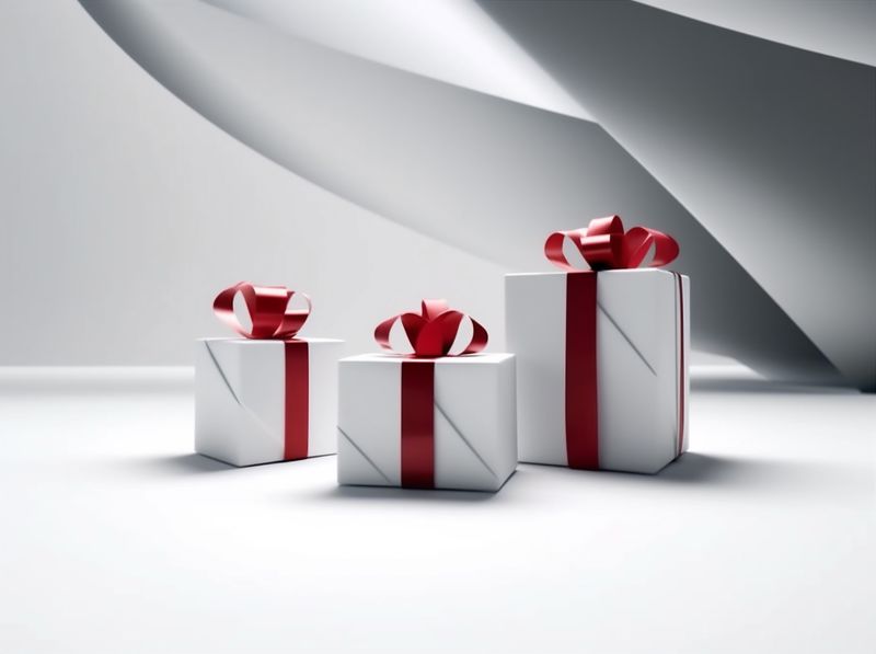 christmas package ribbon gift white box surprise present isolated red. Generative AI.