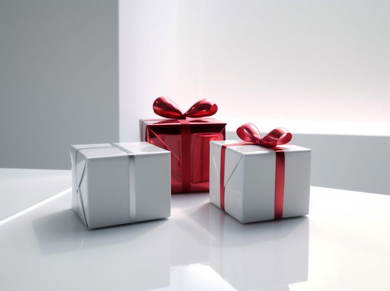 box present red surprise gift white christmas ribbon package isolated. Generative AI.